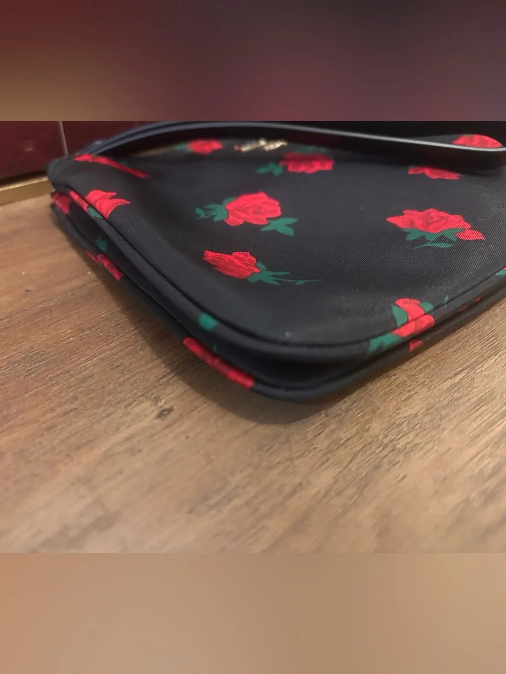 kate spade Black Red Rose-Print Wristlet